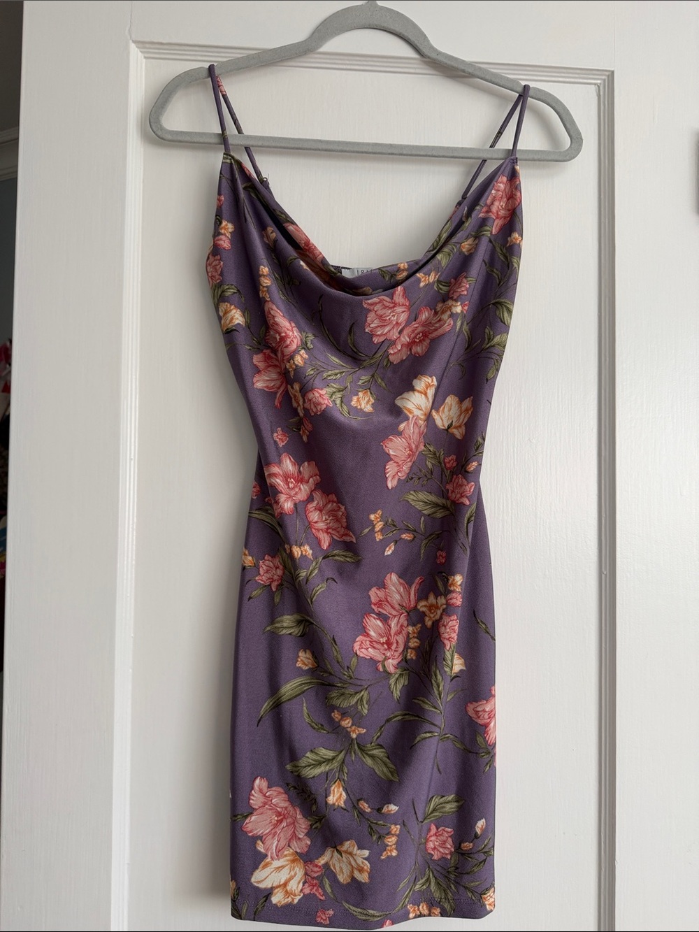 iris Purple Floral Cowl Slip Mini Dress